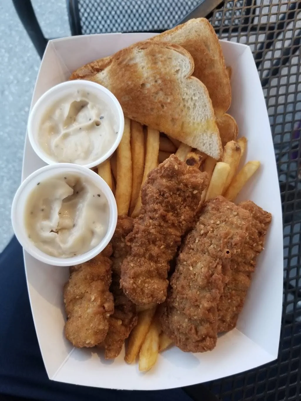 Steak fingers with fries, toast, and gravy at Pete’s