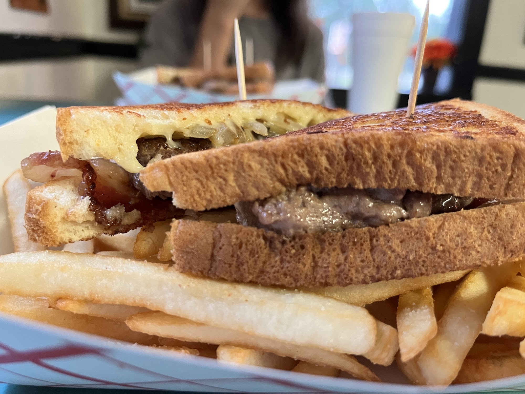 Patty melt and fries at Pete’s Burger Place